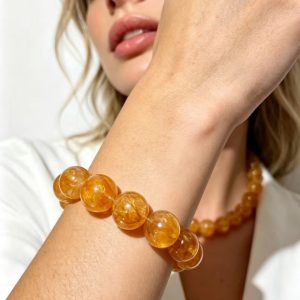 Warm Sun Wealth Citrine Beaded Bracelet | Solar Plexus Chakra Abundance Crystal - 图片 1